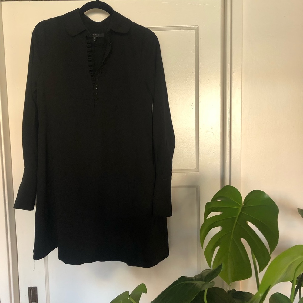 DSTLD Black Collared Button Down Swing Dress